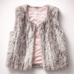 Cat & Jack Girls' Faux Fur Vest in Gray with Pink Lining